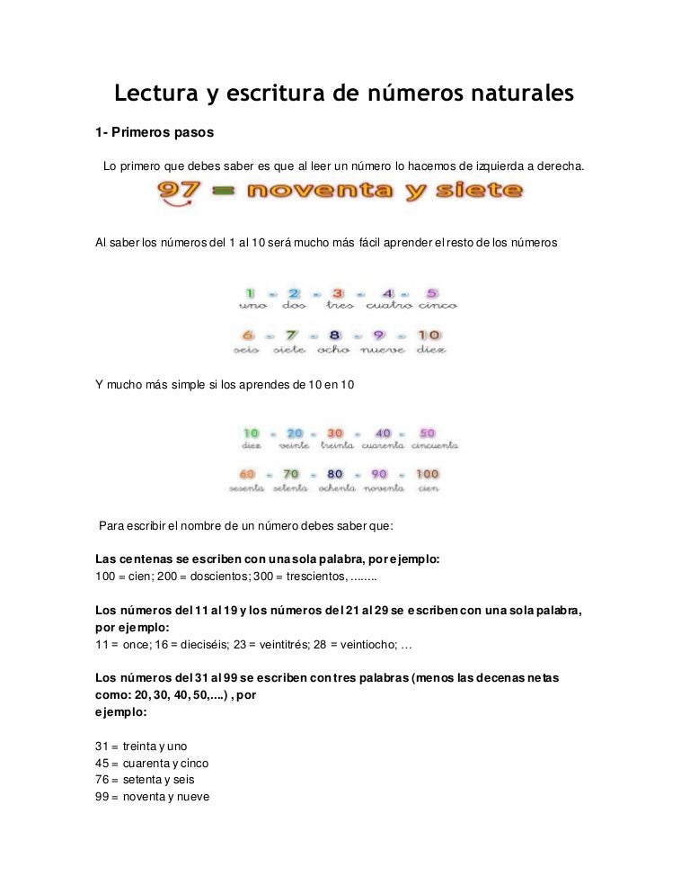 Lectura y escritura de números naturales