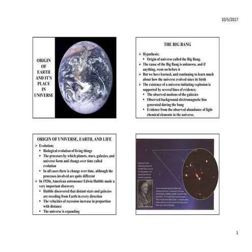 ORIGIN OF EARTH AND IT’S PLACE IN UNIVERSE