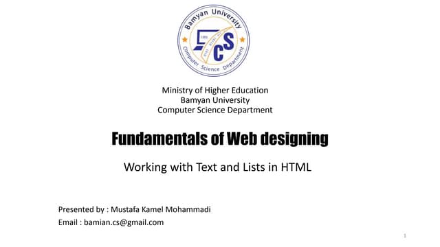Web design - Working with Text and Lists in HTML