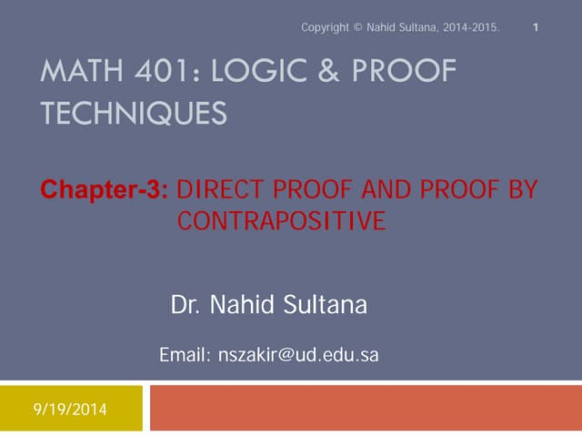 Chapter-3: DIRECT PROOF AND PROOF BY CONTRAPOSITIVE