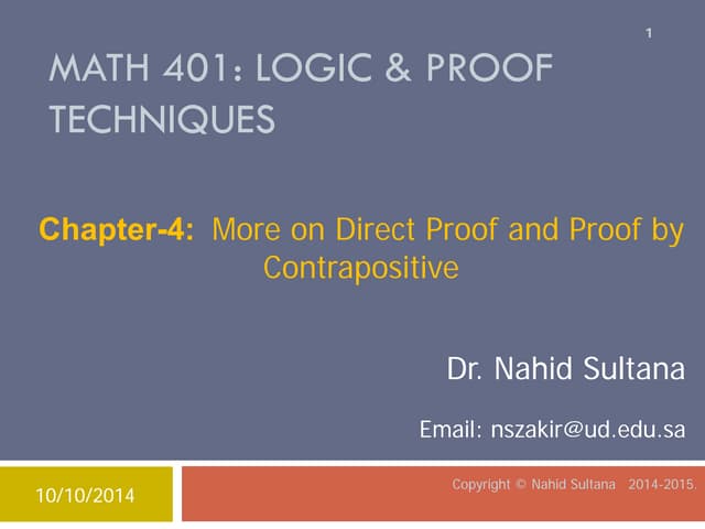 Chapter-4: More on Direct Proof and Proof by Contrapositive