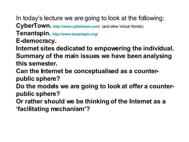 LECTURE 9 - Cyberculture