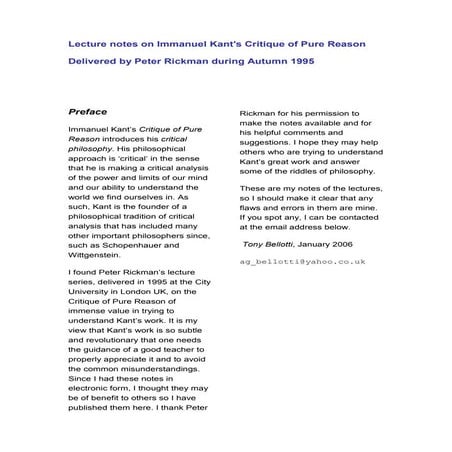 Lecture notes-on-immanuel-kant