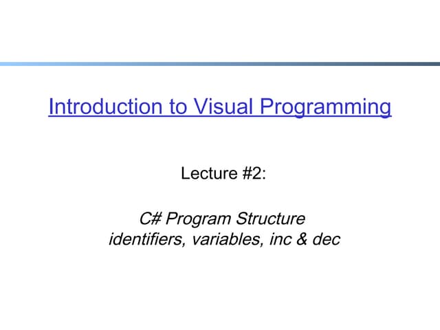 Visula C# Programming Lecture 2
