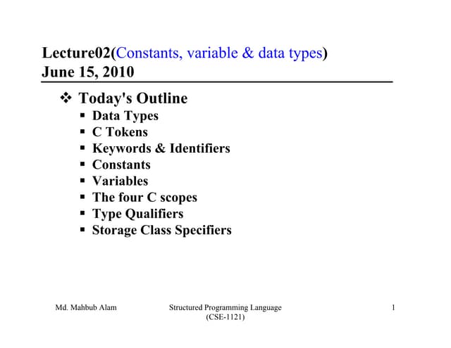 Lecture02(constants, variable & data types)