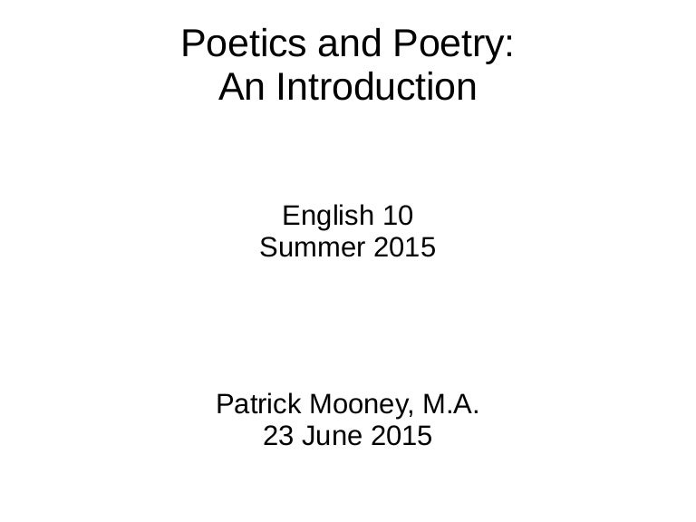 Lecture 02 Poetics and Poetry An Introduction
