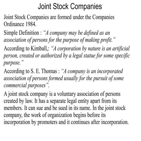 Joint Stock Companies