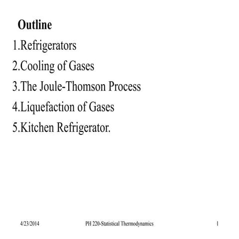 Lecture 06 : Refrigerators, Cooling of gases, The Joule Thomson Process.