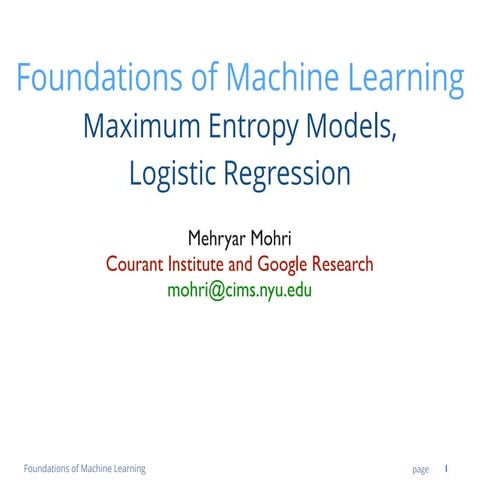 Lecture 07(Foundations of Machine Learning - Maxent models) | PDF