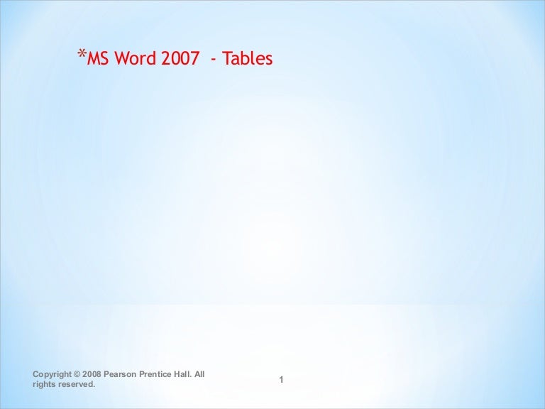 Ms Word 07 Insert Tables