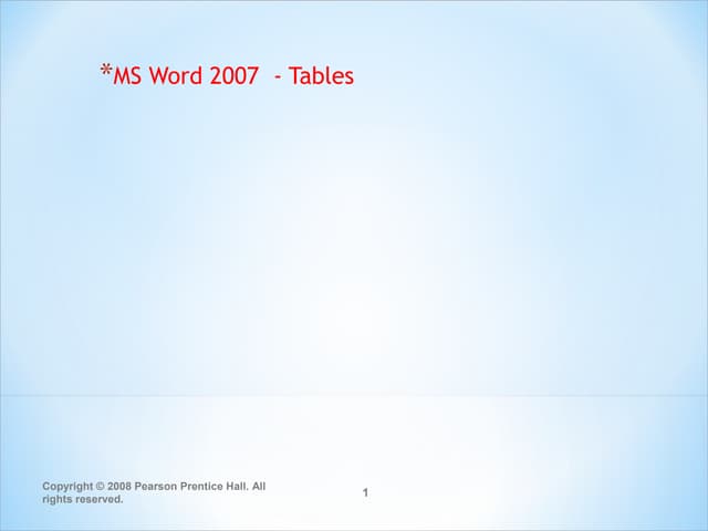 MS Word 2007 insert tables