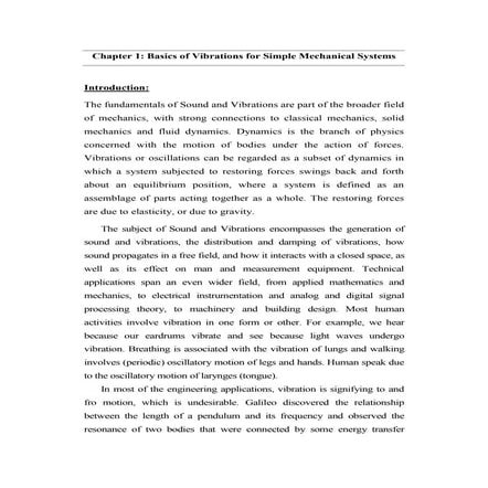 Lecture1 NPTEL for Basics of Vibrations for Simple Mechanical Systems