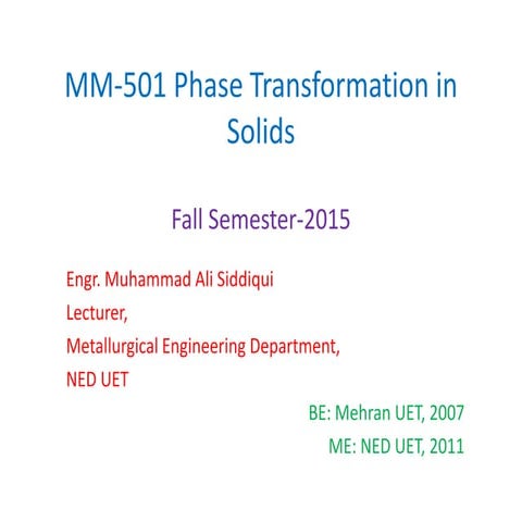 Phase Transformation: Lecture Review of Phase Diagrams 