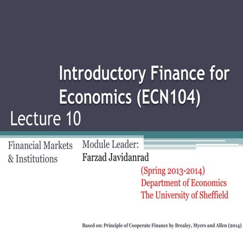 Introductory Finance for Economics (Lecture 10)