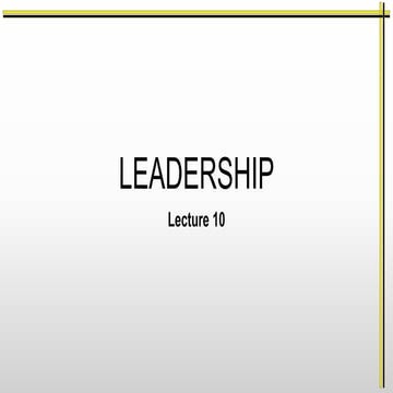 Lecture 10 Leadership Management Sciences