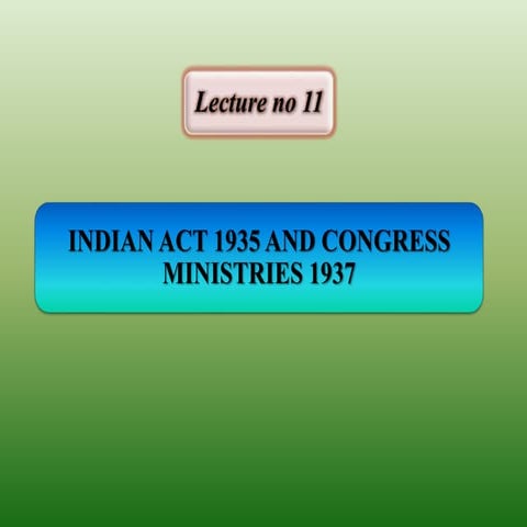 Lecture 11 indian act 1935 and congress ministries