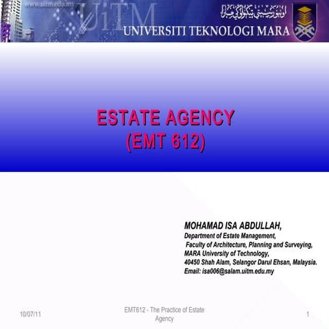 Lecture 1 & 2   estate agency
