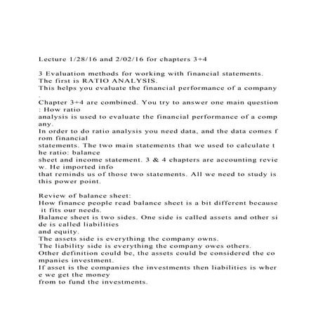 Lecture 12816 and 20216 for chapters 3+43 Evaluation m.docx