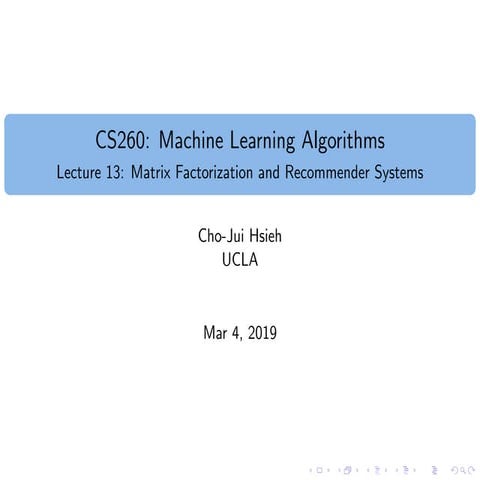 Lecture 13: Matrix Factorization and Recommender Systems | PDF