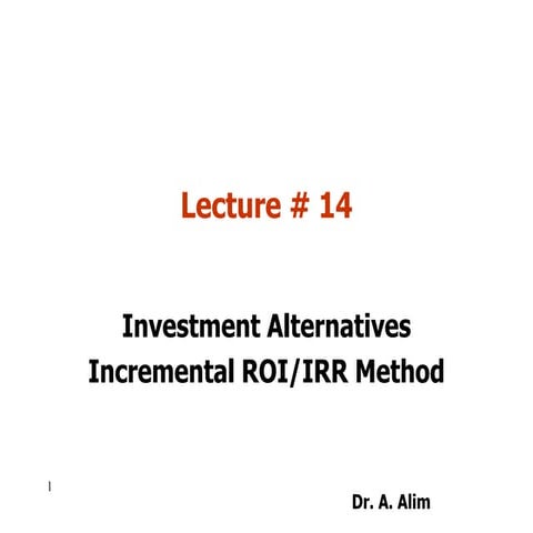Lecture # 14 investment alternatives ii
