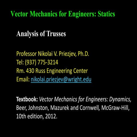 Lecture Statics Analysis of Trusses