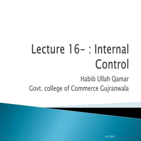 Lecture 16  internal control - james a. hall book chapter 3