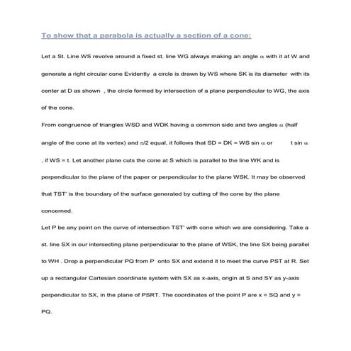 Lecture 1.16 is parabola really a section of a cone?