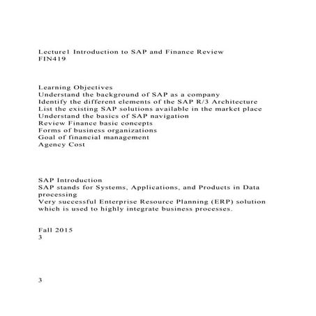 Lecture1 Introduction to SAP and Finance ReviewFIN419 .docx