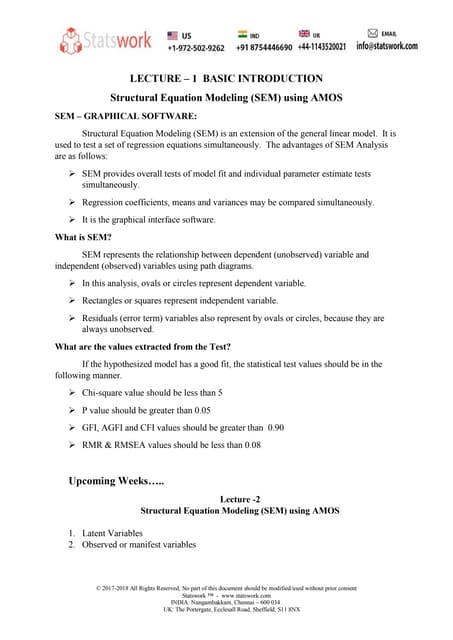 Statswork- Lecture:1: Structural Equation Modeling (SEM) using AMOS (www.statswork.com)