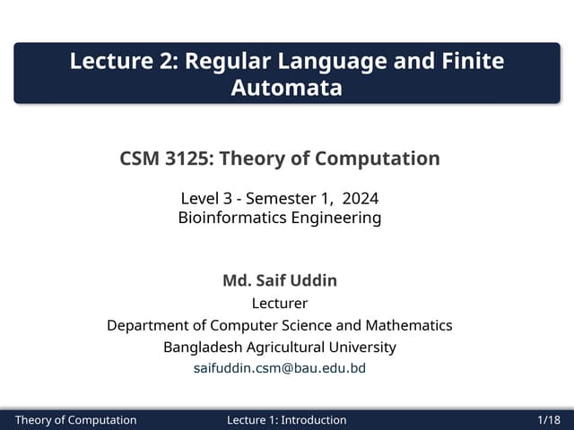 Regular Language and Finite Automata, RE