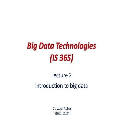 Big Data is data whose scale, distribution, diversity, and/or timeliness requ...