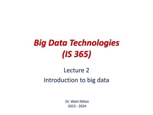 Big Data is data whose scale, distribution, diversity, and/or timeliness requ...