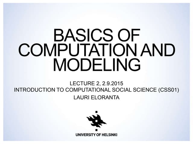 Basics of Computation and Modeling - Lecture 2 in Introduction to Computation...
