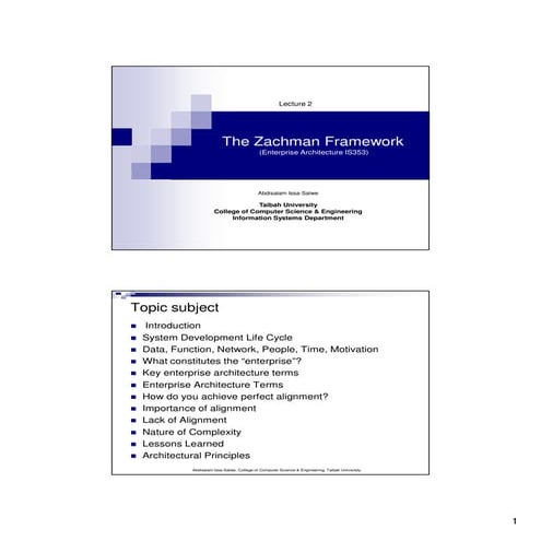 Lecture2 is353-ea(the zachma framework)