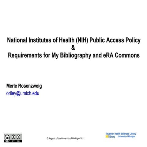 NIH Public Access Policy, eRA Commons & My Bbiliography