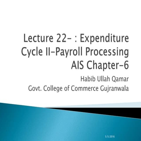 Lecture 22  expenditure cycle part ii - payroll processing accounting informa...