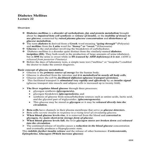 Lecture 22 diabetes mellitus - pathology