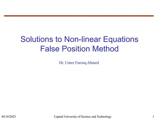 Numerical method for solving non linear equations | PPT