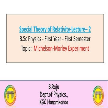 Michelson - Morley Experiment - B.Sc Physics - I Year- Mechanics