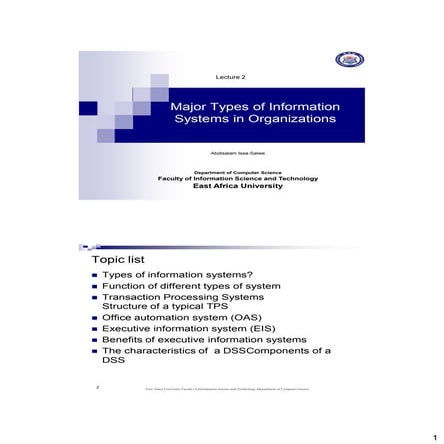 Lecture 2 (major types of information systems in organizations)