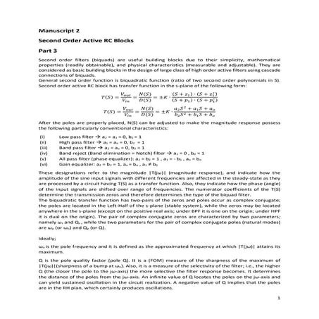 Second Order Active RC Blocks