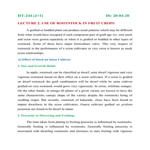 USE OF ROOT STOCK IN PLANT PROPAGATION