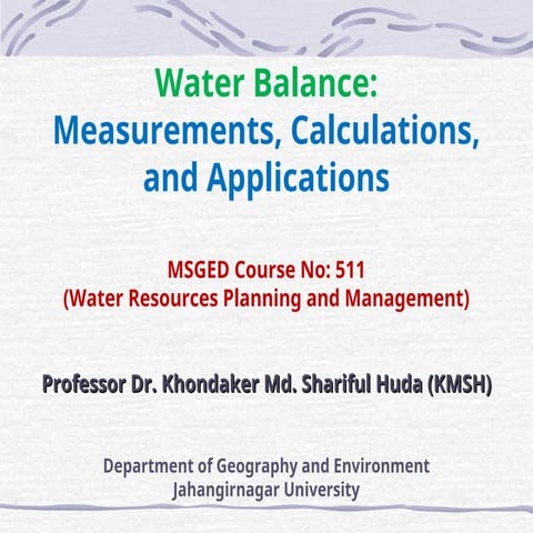 Water balance calculation | PDF