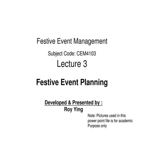 HKBU Lecture 3 -  festive event planning