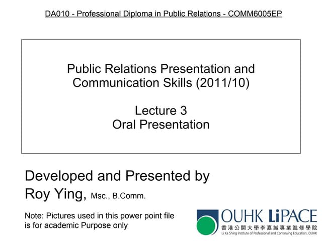 Lecture 3   oral presentation