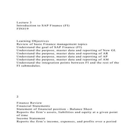 Lecture 3Introduction to SAP Finance (FI)FIN419 Lear.docx