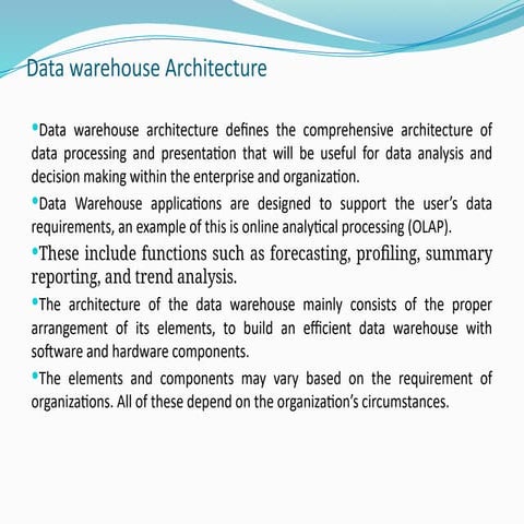 Data Warehouse for data analytics presentation