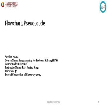 Lecture 4: Pseudocode and Basics of Coding Programming | PPTX