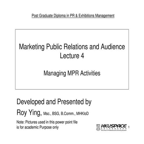 Lecture 4   managing mpr activities