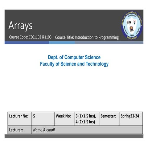 Lecture 5Arrays on c++ for Beginner.pptx | Programming Languages ...